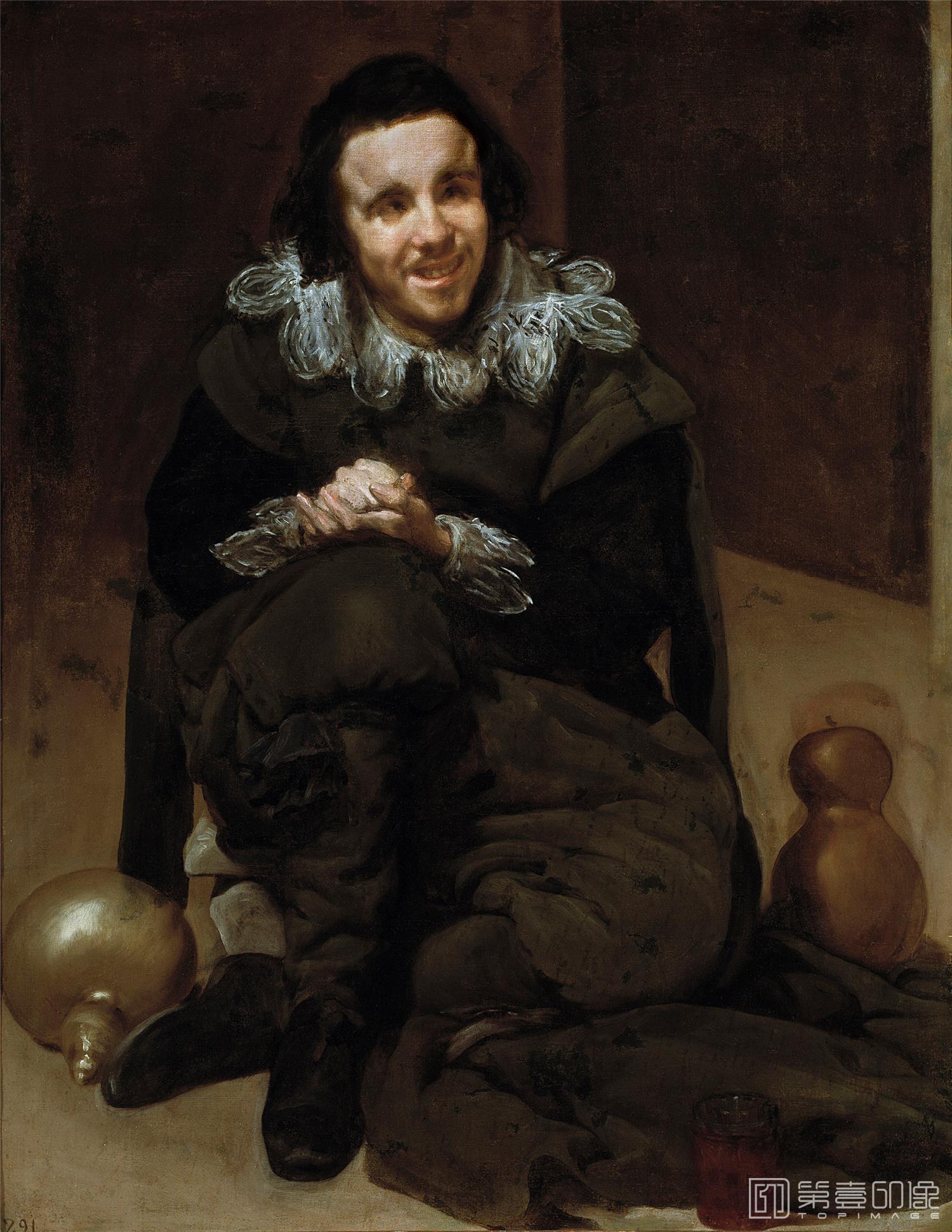 油画-西班牙普拉多美术馆油画藏画-Velázquez, Diego Rodríguez de Silva y-El bufón Calabacillas, llamado erróneamente Bobo-2873
